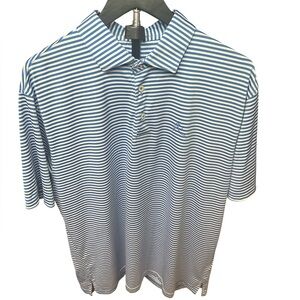 Rhoback Performance White with Blue Striped Men's Polo Shirt Size Large
